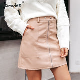 Joskaa Vintage autumn leather women pencil skirt High waist zipper bodycon mini skirt Fashion pocket winter ladies streetwear