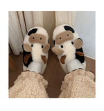 Joskaa Thick Cotton Warm Home Slippers Women's Winter Anti-Skid Thick Bottom Plush Indoor Household Shoes Lovely Cow Animal Slipper