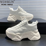 Joskaa New Black Dad Chunky Sneakers Casual Vulcanized Shoes Woman High Platform Sneakers Lace Up White Sneakers Women 2024