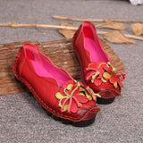 Joskaa New Autumn Flowers Handmade Shoes Women's Floral Soft Flat Bottom Shoes Casual Sandals Folk Style Women Genuine Leather Shoes