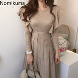 Joskaa Christmas Gift Nomikuma Fashion New Sweater Dress Women Ruffles Slim Waist Long Sleeve A Line Pleated Dresses Winter Clothes Robe Mujer 3c952