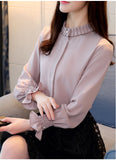 Joskaa Christmas Gift Spring 2020 fashion women blouses shirts OL chiffon blouse long-sleeved womens tops and blouses solid  female clothes 1016 40