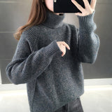 Christmas Gift Joskaa Turtleneck Sweater Warm Thick Loose Knitted Coat Winter Solid Vintage Pullover High Collar Jumper Casual Girls Outwear