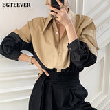 Christmas Gift Joskaa Chic Turn-down Collar Women Patchwork Shirts Blouse Stylish Single-breasted Loose Female Shirts 2024 Spring Blusas