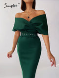 Joskaa Sexy v-neck off shoulder belt party sheath women dress green black Winter midi club dresses white Elegant frills vestido