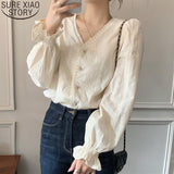 Joskaa New Sweet Women Tops Spring Autumn Korean Fashion Hollow Out Crochet Blouse Casual Long Sleeve lace Shirt Blusa Mujer 17076