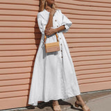 Joskaa Graduation Gift  Plus Size Dress Women Solid White Casual Half Lantern Sleeve Buttons Shirt Dresses 2024 O Neck Loose Maxi Dress Vestido Robe