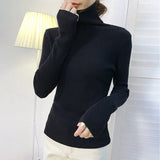 Back to College Joskaa New 2024 Women Pullover Turtleneck Sweater Autumn Long Sleeve Slim Elastic Korean Simple Basic Cheap Jumper Solid Color Top