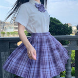 Joskaa Christmas Gift JMPRS Plaid Women Pleated Skirt Bow Knot Summer High Waist Preppy Girls Dance Mini Skirt Cute A Line Harajuku Sexy Japan Faldas