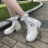 Joskaa White Mary Jane Lolita Shoes Girls Cosplay Platform Heels Shoes Ladies Small Leather Vintage Shoes Women Chunky Heel Pumps