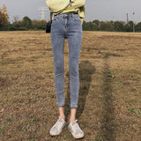 Gray Jeans Woman High Waist Women Skinny Fashion Korean Washed Coated Denim Pencil Pants Stretch Jean Black Fashion 2021 New