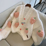 Joskaa Sweet Japanese Style Women Cardigans Strawberry Knit Embroidery Korean Cardigan Vintage Elegant Cute Sweaters