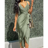 Joskaa Sexy Casual Slit Dress One Shoulder Ruched Design Party Dress  New Spring Summer Belt Ruched Sleeveless Elegant Solid Dress