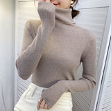 Back to College Joskaa New 2024 Women Pullover Turtleneck Sweater Autumn Long Sleeve Slim Elastic Korean Simple Basic Cheap Jumper Solid Color Top