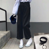 JOSKAA Christmas Gift JMPRS Harajuku Women Jeans Fashion Loose Black Ankle-Length Denim Pants High Waist Casual Autumn Wide Leg Female Baggy Jeans