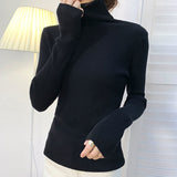 Back to College Joskaa New 2024 Women Pullover Turtleneck Sweater Autumn Long Sleeve Slim Elastic Korean Simple Basic Cheap Jumper Solid Color Top