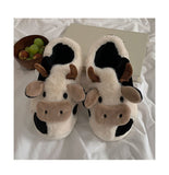 Joskaa Thick Cotton Warm Home Slippers Women's Winter Anti-Skid Thick Bottom Plush Indoor Household Shoes Lovely Cow Animal Slipper