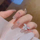 Joskaa 24pcs Rhinestone Design Fake Nails Shiny Bridal Women Lady party nail DIy Decorations Press On nail Tips False Nail Patch