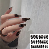 Joskaa 24pcs Leopard Theme Full Cover False Nail Tips 2024 New Style Black Brown Transparent Stiletto French Pearl Fake Nails With Glue