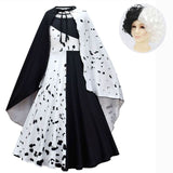 Halloween Joskaa Cruella De Vil Cosplay Costume Women Cruella Black White Polka Dot Gown Maid Dress Jacket Cruella Halloween Party Dress Set