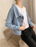 Joskaa New Autumn Women's Denim Jeans Jackets Casual Slash Neck Pockets Wild Streetwear Fashionable Short Wild Lady Tops