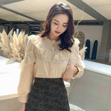 JOSKAA Christmas Gift Spring Korean Loose Lace Chiffon Solid Womens Tops and Blouses Ladies Button Stand Tops for Women Shirts Blusas Femininas 8049