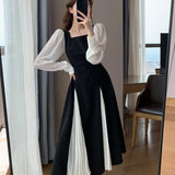 Office Lady Black Elegant Dress Women French Vintage Midi Dress Casual Party One Piece Dress Korean Fashion 2021 Autumn Chic