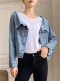 Joskaa New Autumn Women's Denim Jeans Jackets Casual Slash Neck Pockets Wild Streetwear Fashionable Short Wild Lady Tops