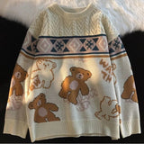 Joskaa retro Y2K bear sweater coat female autumn new loose lazy fashion design sense of niche knitting couple tide brand sweater