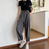 Joskaa Christmas Gift JMPRS Pants Women All-match Summer BF Style Minimalist Ladies Ankle-Length Trousers Wide-leg Chic Leisure Popular Female Pants