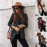 Joskaa Spring Autumn Fashion Turn-down Collar Women's Jackets Casual Solid Long Sleeve Plaid Print Button Ladies Jackets Plus Size