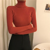 Back to College Joskaa New 2024 Women Pullover Turtleneck Sweater Autumn Long Sleeve Slim Elastic Korean Simple Basic Cheap Jumper Solid Color Top