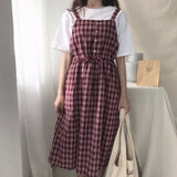 Joskaa Summer Spaghetti Strap Plaid Dress High Waist Sleeveless Long Women Dress Casual Loose Kawaii Dresses Lolita Sundress