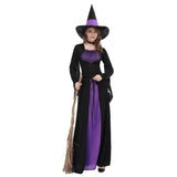 Halloween Joskaa Halloween Witch Cosplay Costume Dressed In Black Purple Witch Women Cosplay Fantasy Halloween Party Dress Sets