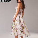 Joskaa Items Women's Evening Dress Backless A-line Big Swing Elegant Suspender Dresses Summer Boho Fashion Midi Floral Dress