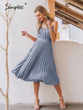 Joskaa Sexy spaghetti strap summer dress women A-line pink female pleated midi dress Casual office ladies party dresses vestido