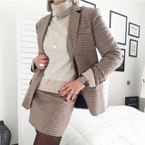 Joskaa Women Plaid Autumn 2 Piece Set Blazer,High Waist Skirt Office Lady  Jacket Skirt Suits Sold Separately Women's Costumes