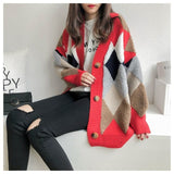 Joskaa Christmas Gift Cardigan sweater 2024 spring and autumn new ins popular retro French loose knitted cardigan length net red sweater coat b012