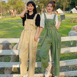 Joskaa Christmas Gift Jumpsuits Women Sashes Green Loose Suspender Straight Chic Oversize Overalls Cute Girls Korean Style Holiday Trendy Slim Leisure