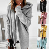 Joskaa Knitwear  Temperament All Match Patchwork Hooded Coat Autumn Winter Women Sweater Knitted   For Daily Wear