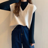 Joskaa Cropped Sweater Vest Women Fall 2024 Winter Clothes Korean Tops Black Japanese Fashion Sleeveless Knit Blue Pink Casual