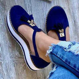 Back to College丨2020 New Women Summer Sandals Fashion Buckle Strap Solid Fringe Cover Heel Flat Platform Heel Casual Ladies Plus Size Sandals