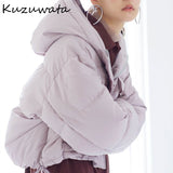 Joskaa Christmas Gift Kuzuwata 2024 Winter New Down Coats Japan Korea Fashion Hooded Zippers Button Pockets Parkas Warm Loose Slim Short Cotton Jacket