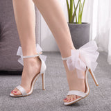 Joskaa 2024 Women Shoes 11Cm Stiletto Sandals High Heel Sandals White Flowers Wedding Shoes Bridesmaid   Skirt Shoes