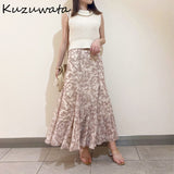 Joskaa Christmas Gift Kuzuwata High Waist Hip Asymmetrical Mermaid Slim Skirt Women Summer Outwear Print Jupe Femme Print Holiday Faldas Mujer