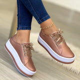 Joskaa New Design Women Sneakers PU Leather Shine Fashion Shoes Women Thick Bottom Sneakers Women Footwear Size 36-43