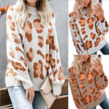 Joskaa Thanksgiving Gift Women's Knitting Leopard Autumn Winter Sweaters Fashion Casual Long Sleeve O Neck Loose Patchwork Color Contrast Ladies Sweaters