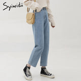 Back to College Joskaa High Waisted Jeans for Women Straight Denim Pants Sky Blue Clothes Demin Casual Vintage Streetwear 2024 Spring Fashion