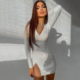 Joskaa Deep V-neck Fishnet Dress Women Black Long Sleeve See Through Dress Female Autumn Skinny Streetwear Sexy Nightclub Wear