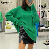 Joskaa Christmas Gift Sampic Knitted Pullover Turtleneck Fashion Women Sweater Tops 2024 Winter Oversized Green Casual Y2K Jumpers Basic Sweater